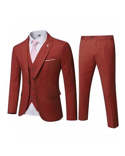 MY'S Men's 3-Piece Solid Suit Set: One-Button Slim Fit Jacket,Vest,Pants+Tie