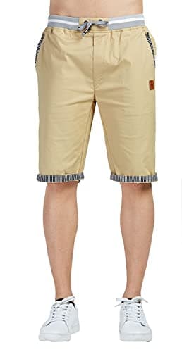 JustSun Men's Classic Fit Cotton Shorts with Elastic Waist and Pockets