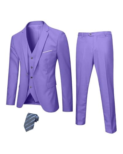 Hihawk Men's Slim Fit 3-Piece Stretch Suit with Blazer, Vest, Pants, and Tie
