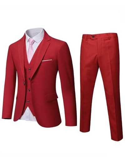 MrSure Men’s Slim Fit Tuxedo 3-Piece Suit_Blazer_Vest_Pants_Tie Party_Wedding_Business