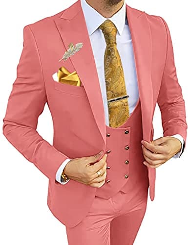Wangyue Men's 3-Piece Slim Fit Double Breasted Suit for Business, Weddings & Proms