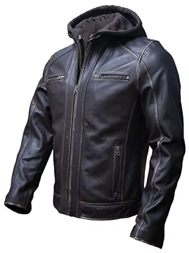 Artistry Leather Mens Genuine Lambskin Motorcycle Jacket Black Brown with Hood