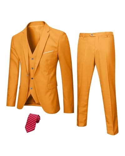 Hihawk Men's Slim Fit 3-Piece Stretch Suit with Blazer, Vest, Pants, and Tie