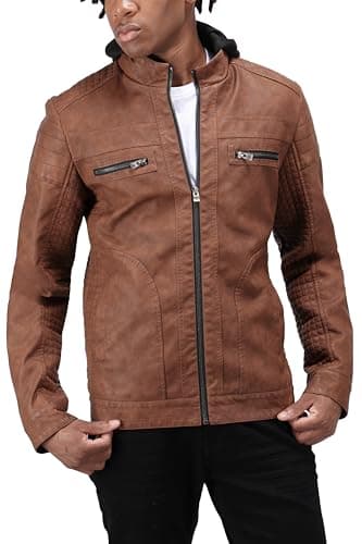 X RAY Men's Hooded PU Leather Jacket, Black, Large