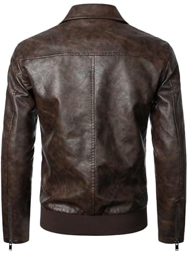 HOOD CREW Men's Faux Leather Bomber Jacket Classic Motorcycle Style