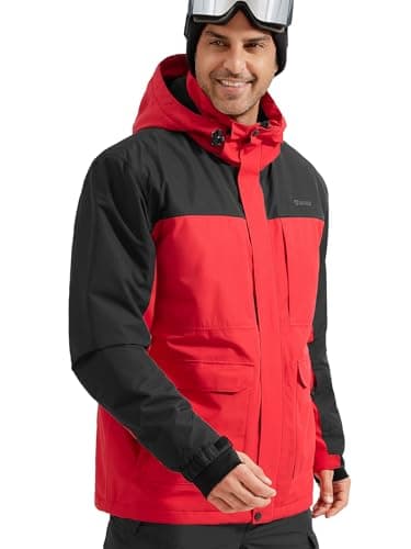 FREE SOLDIER Men's Waterproof Winter Ski Jacket with Hood and Fleece Lining