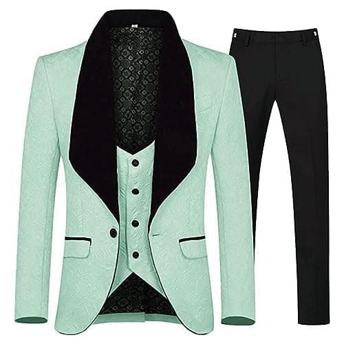 YFFUSHI Men's Slim Fit Jacquard Tuxedo 3-Piece Suit
