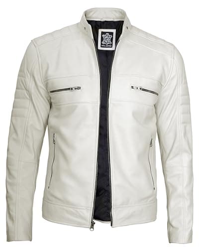 Cafe Racer Leather Jacket Men - Real Lambskin Natural Grain Motorcycle Jacket