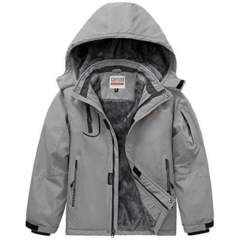 WULFUL Boys' Waterproof Fleece Hooded Ski Jacket