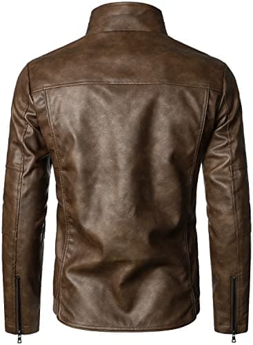 HOOD CREW Mens Lightweight Faux Leather Motorcycle Jacket