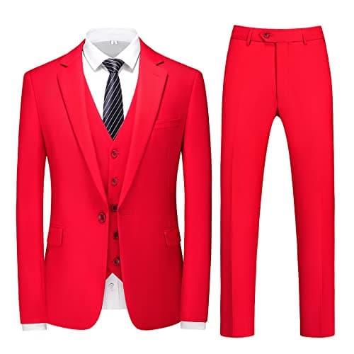 MOGU Mens Slim Fit 3 Piece Dress Suit Tuxedo One Button Side Vents