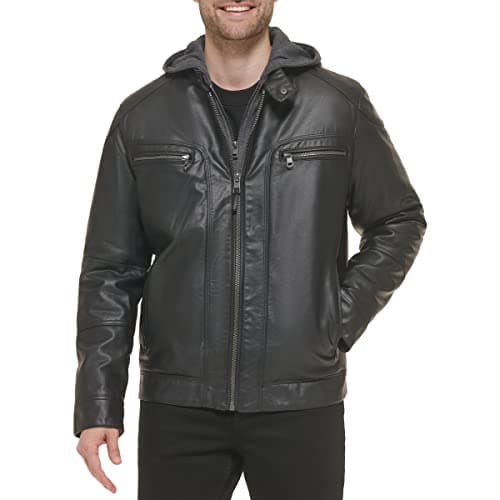 Calvin Klein Men's Motorcycle Jacket with Hoodie