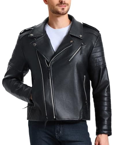 WULFUL Men's Leather Jackets Global Recycled Standard
| Faux Bomber Jacket for Men Global Recycled Standard
| Motorcycle Lapel Asymmetric Zip-Up Slim Fit Biker Coat Global Recycled Standard