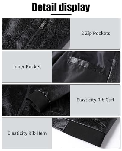 PEGENO Men's Lightweight Stand Collar Faux Leather Motorcycle Jacket