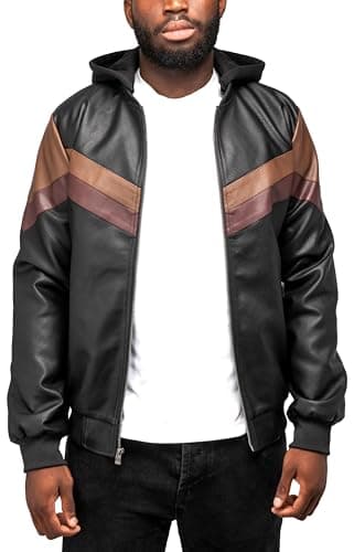 X RAY Men's Hooded PU Leather Jacket, Black, Large