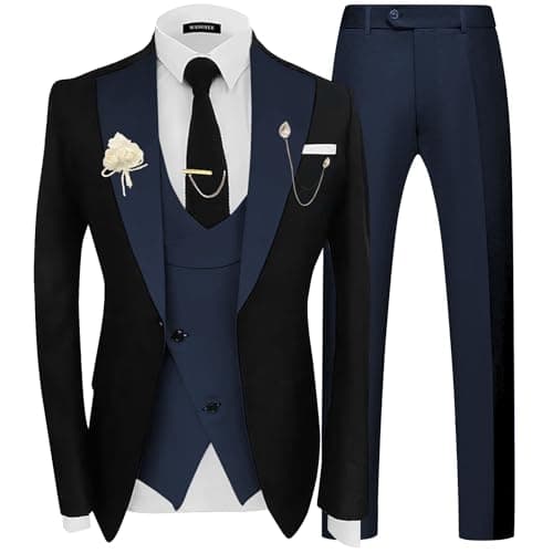 Wangyue Men's Double Breasted Tuxedo Suit 3-Piece Slim Fit Sets for Wedding Prom