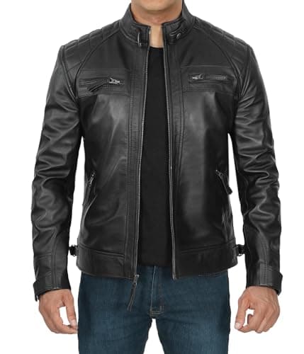 Decrum Men's Black and Brown Real Leather Jacket
