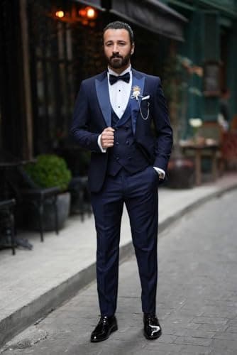 Wangyue Men's Slim Fit Tuxedo 3-Piece Suit for Wedding Party Prom Dinner