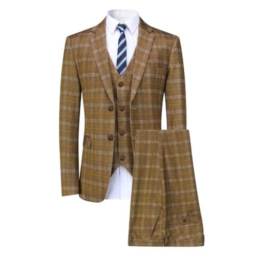 Cloudstyle Men's Slim Fit Checked Blue/Black Single Breasted Vintage Suit