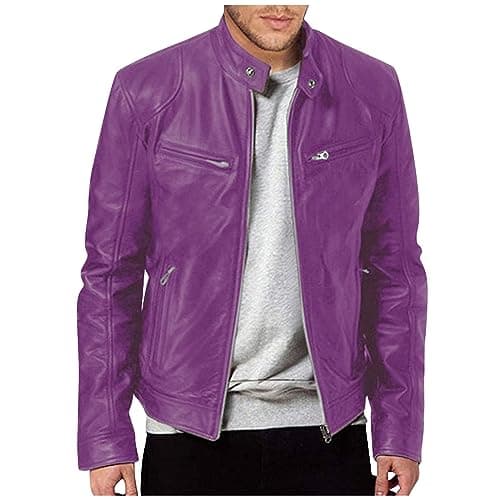 Black Mens Leather Motorcycle Jacket Lightweight Slim Fit Bomber Coat