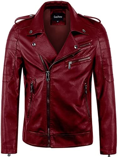 Chouyatou Men's Vintage Lightweight Faux Leather Biker Jacket