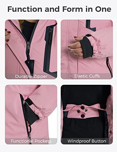 wantdo Women's Plus Size Waterproof Ski Jacket Winter Warm Hooded Coat
