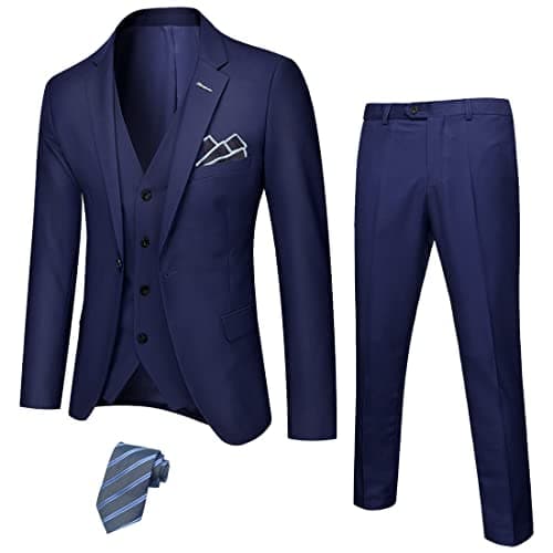 YND Men's Slim Fit 3 Piece Stretch Suit with One Button Blazer Pants, Party & Wedding