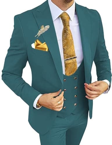 Wangyue Men's 3-Piece Slim Fit Double Breasted Suit for Business, Weddings & Proms