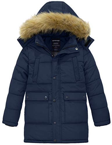 Winter Warm Boys' Coat - Long Puffer Jacket with Removable Faux Fur Hood