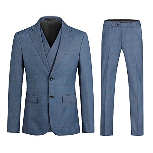Cloudstyle Men's Slim Fit Checked Blue/Black Single Breasted Vintage Suit