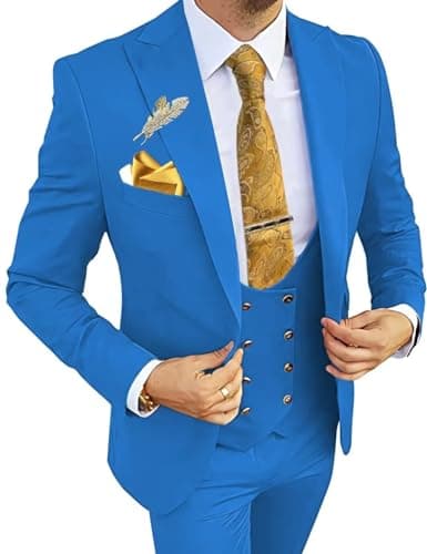 Wangyue Men's 3-Piece Slim Fit Double Breasted Suit for Business, Weddings & Proms