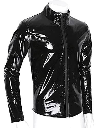 MALE SHINY PATENT LEATHER JACKET SLIM FIT NIGHTCLUB PARTY WEAR