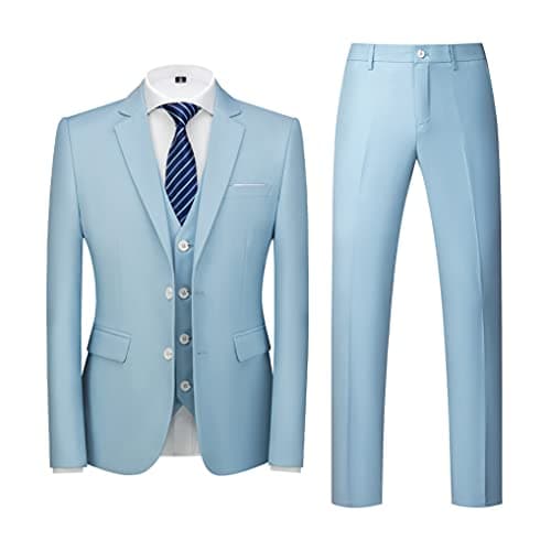 MUGU Mens Slim Fit Pure Color Tuxedo 3 Piece Suit for Wedding Prom