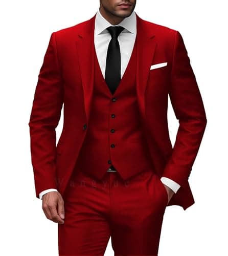 Wangyue Men Slim Fit 3-Piece Solid Wedding Suit Single Breasted Blazer Vest Pants Set