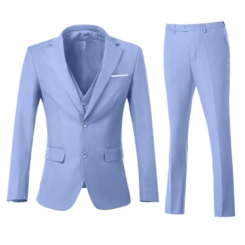 ZKHOECR Men's 3-Piece Slim Fit Two-Button Suit Set Jacket & Pants
