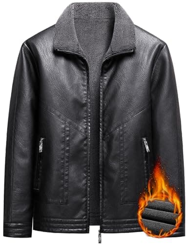 PEGENO Men's Lightweight Stand Collar Faux Leather Motorcycle Jacket