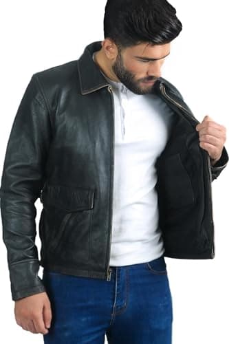 Vintage-Styled Mens Real Leather Biker Jacket with Distressed Exterior