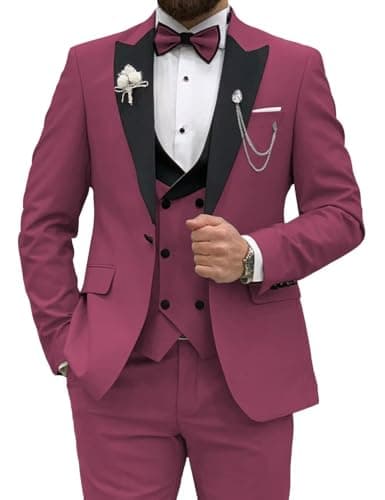 Wangyue Men's Slim Fit Tuxedo 3-Piece Suit for Wedding Party Prom Dinner