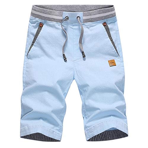 JustSun Men's Classic Fit Cotton Shorts with Elastic Waist and Pockets