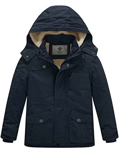 WenVen Boys' Thick Cotton Sherpa Lined Winter Hooded Parka Jacket