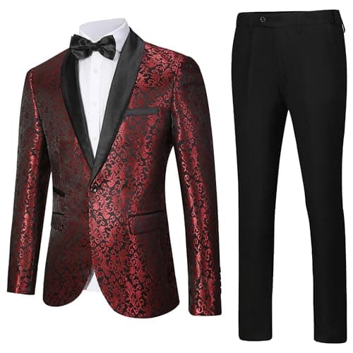 LiveZou Men's Floral Prom Dinner Party Tuxedo Suit One Button Pants Set