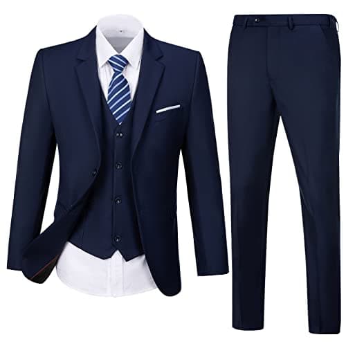 Lynerun Mens Solid Two Button Slim Fit Suit Set for Formal Weddings Business