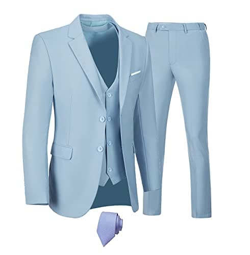 Men's 3-Piece Slim Fit Suit Set - Wedding Business Tuxedo with Blazer, Vest, Pants & Tie