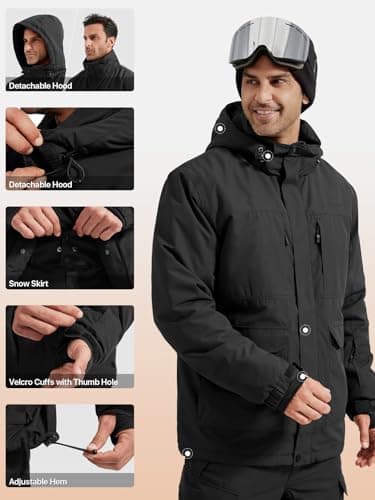 FREE SOLDIER Men's Waterproof Winter Ski Jacket with Hood and Fleece Lining