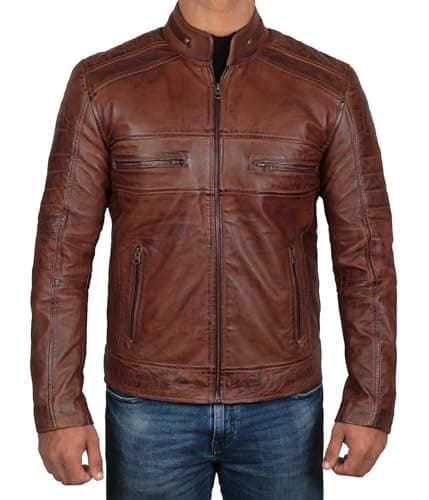 Decrum Men's Black and Brown Real Leather Jacket