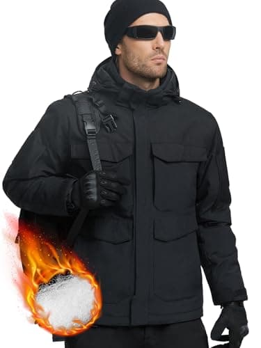 FREE SOLDIER Men's Waterproof Winter Ski Jacket with Detachable Hood and Multiple Pockets