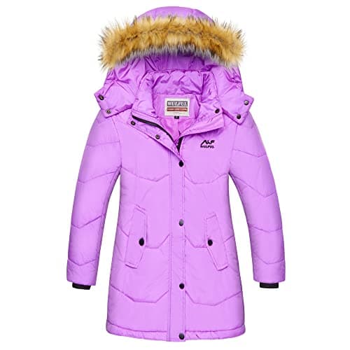 WULFUL Girl's Winter Waterproof Down Puffer Jacket with Warm Hood