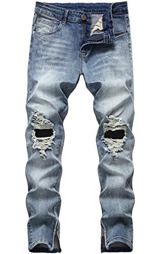 Slim Fit Ripped Distressed Stretch Jeans for Men