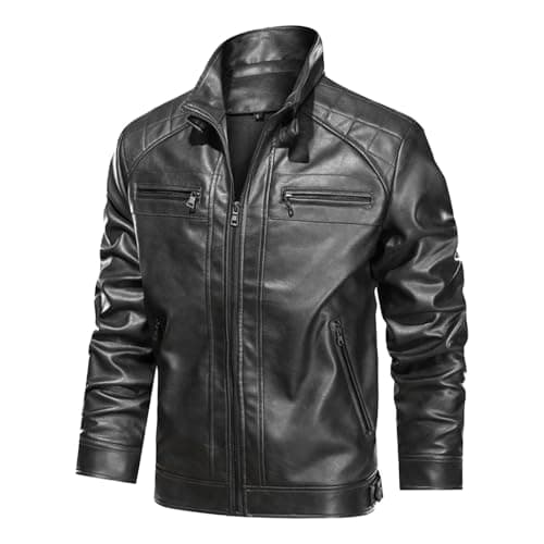 Trendy Mens Motorcycle PU Leather Stand Collar Windbreaker Jacket