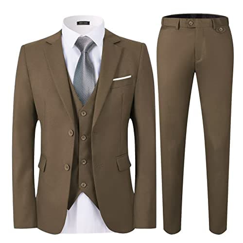 WEEN CHARM Men's Slim Fit 3-Piece Tuxedo Suit 2-Button Jacket Pants Tie